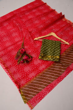 Pure Silk Kota Doria Bandhej Leheriya Saree