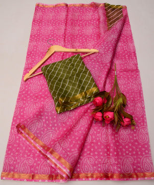 Pure Silk Kota Doria Bandhej Leheriya Saree