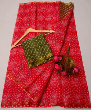 Pure Silk Kota Doria Bandhej Leheriya Saree