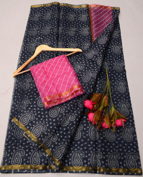 Pure Silk Kota Doria Bandhej Leheriya Saree