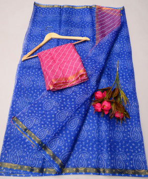 Pure Silk Kota Doria Bandhej Leheriya Saree