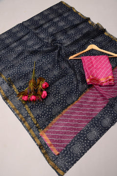 Pure Silk Kota Doria Bandhej Leheriya Saree