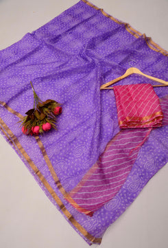 Pure Silk Kota Doria Bandhej Leheriya Saree