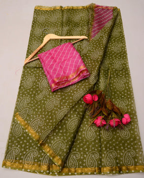 Pure Silk Kota Doria Bandhej Leheriya Saree