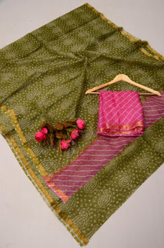 Pure Silk Kota Doria Bandhej Leheriya Saree