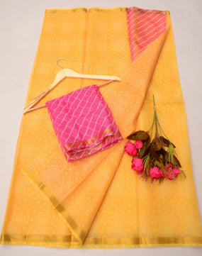 Pure Silk Kota Doria Bandhej Leheriya Saree