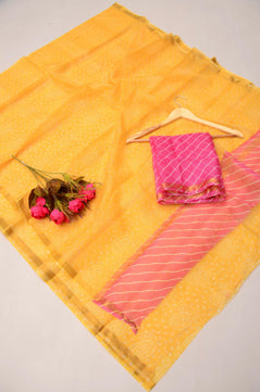 Pure Silk Kota Doria Bandhej Leheriya Saree