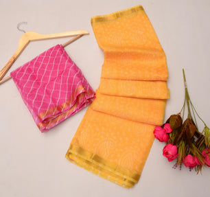 Pure Silk Kota Doria Bandhej Leheriya Saree