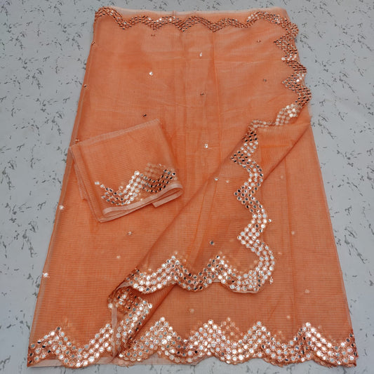 Kota Doria Cotton Saree with Mirror & Gotta Aari Work