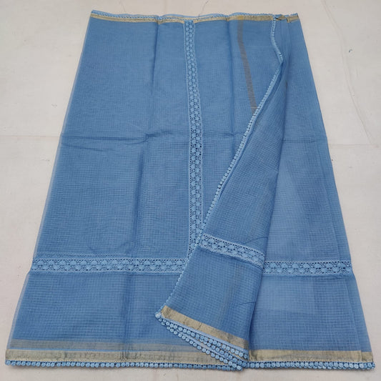 Pure Cotton Kota Doria Saree with Hand Dye & Crochet Lace