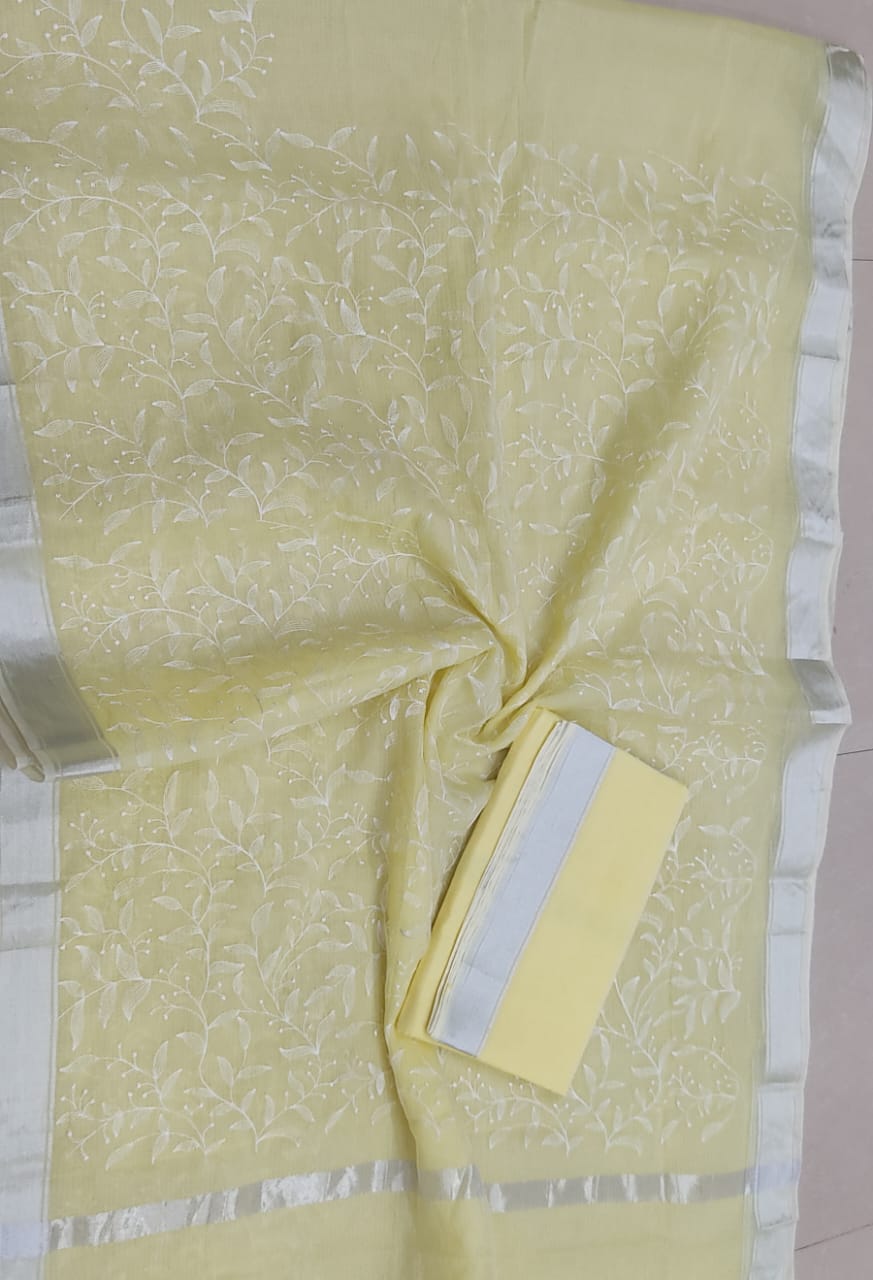 Soft Cotton Kota Doria Saree with Chikankari Embroidery