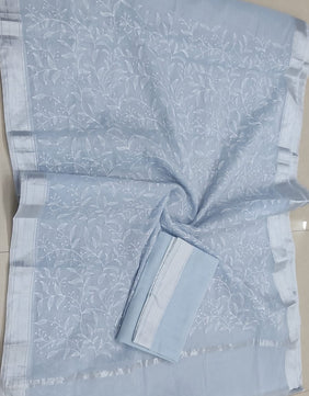 Soft Cotton Kota Doria Saree with Chikankari Embroidery