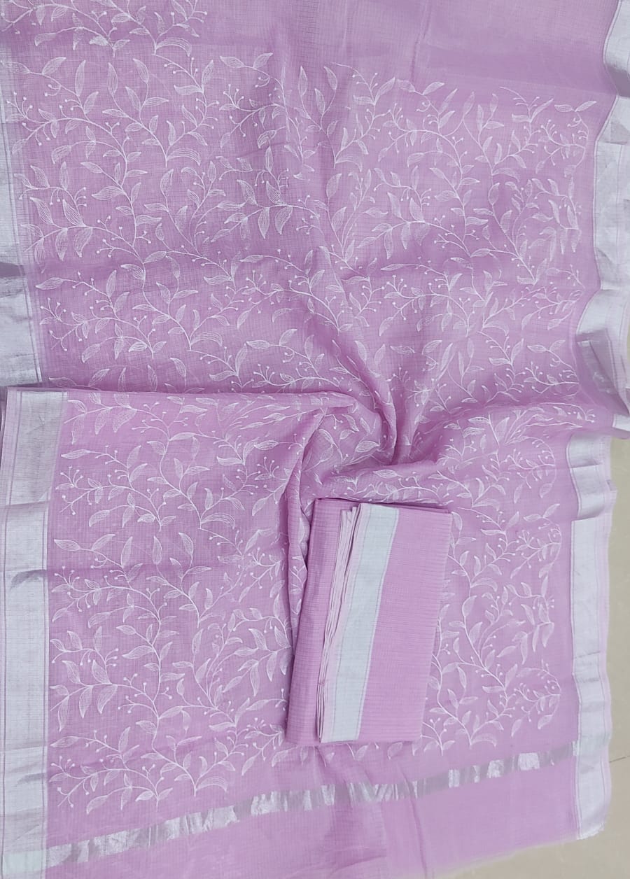Soft Cotton Kota Doria Saree with Chikankari Embroidery