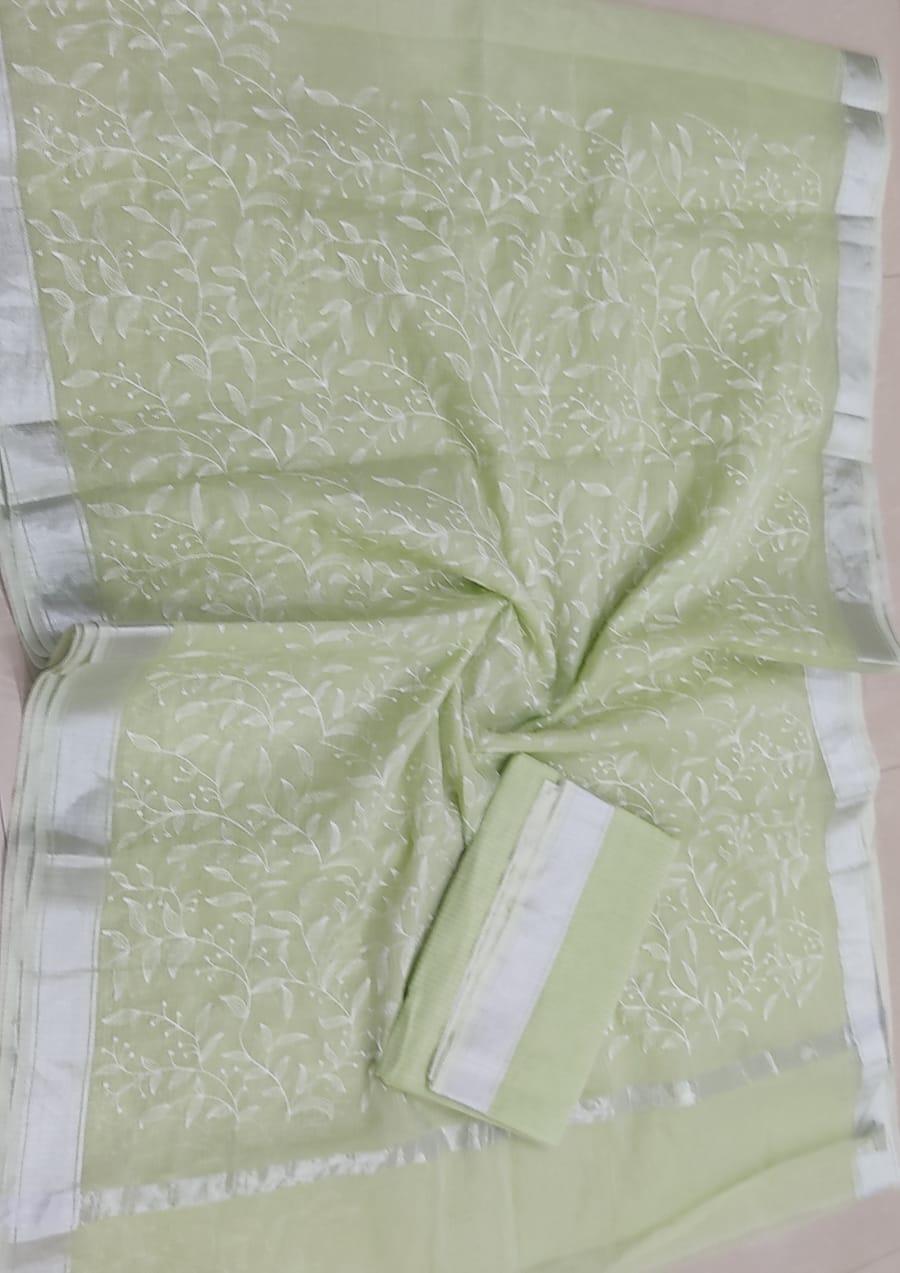 Soft Cotton Kota Doria Saree with Chikankari Embroidery