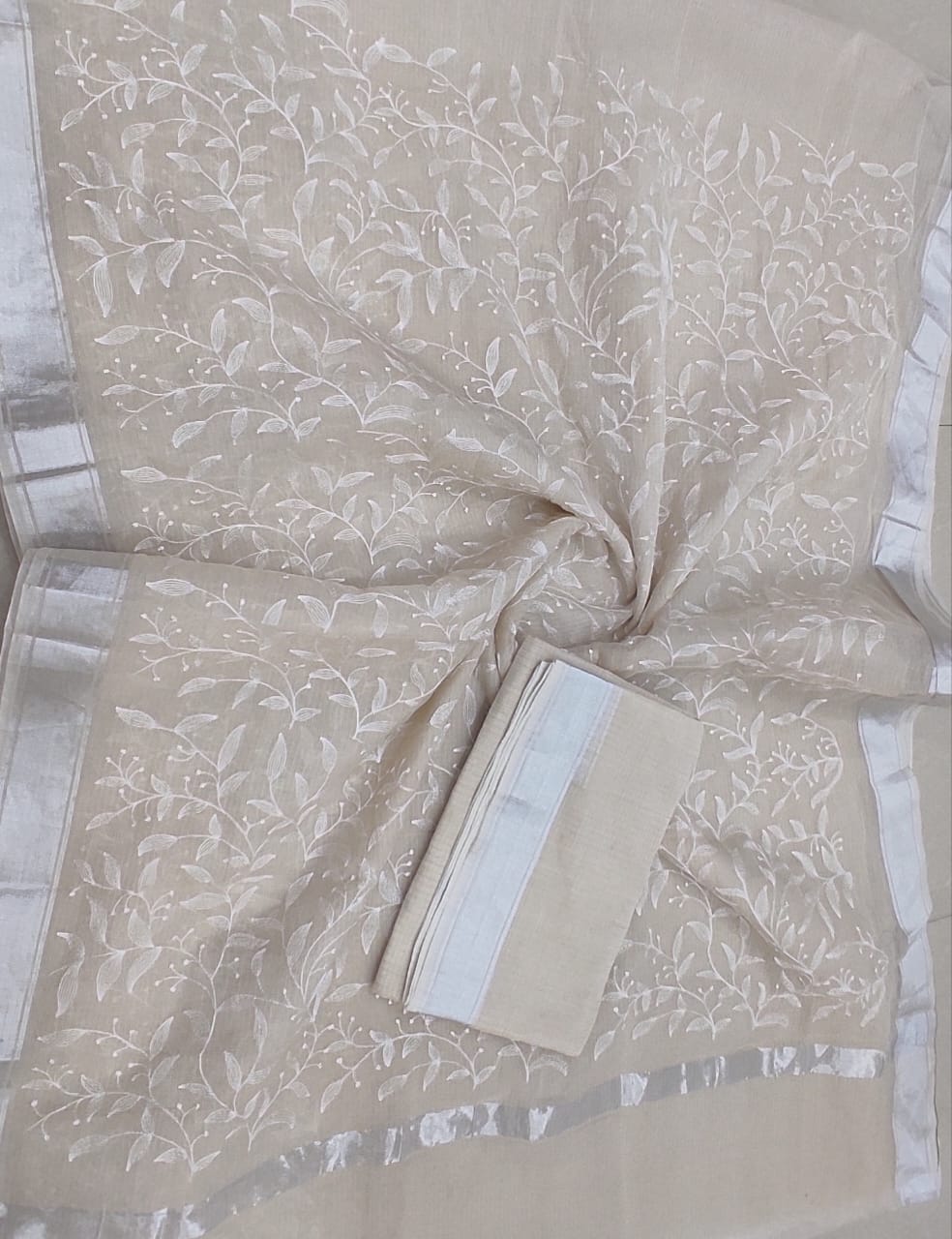 Soft Cotton Kota Doria Saree with Chikankari Embroidery