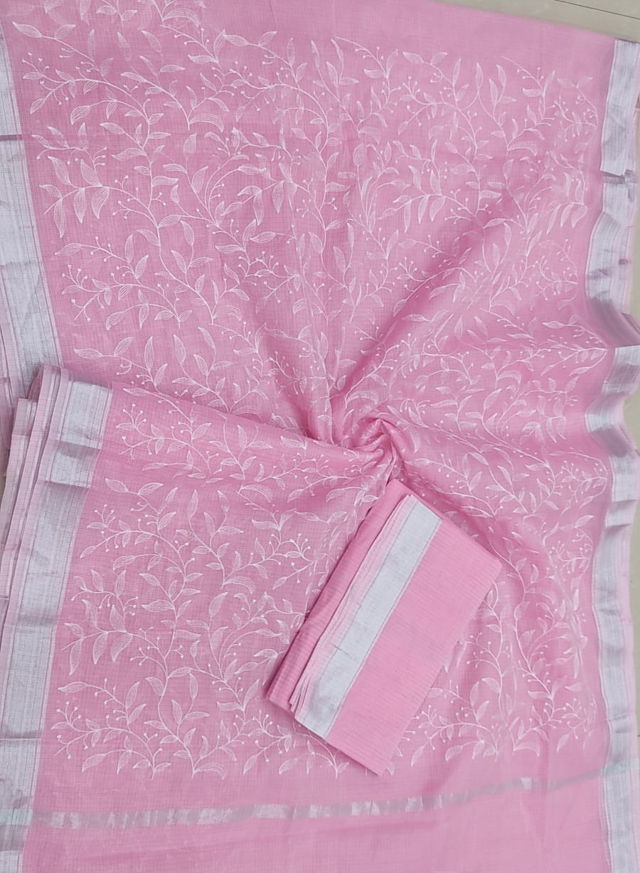 Soft Cotton Kota Doria Saree with Chikankari Embroidery