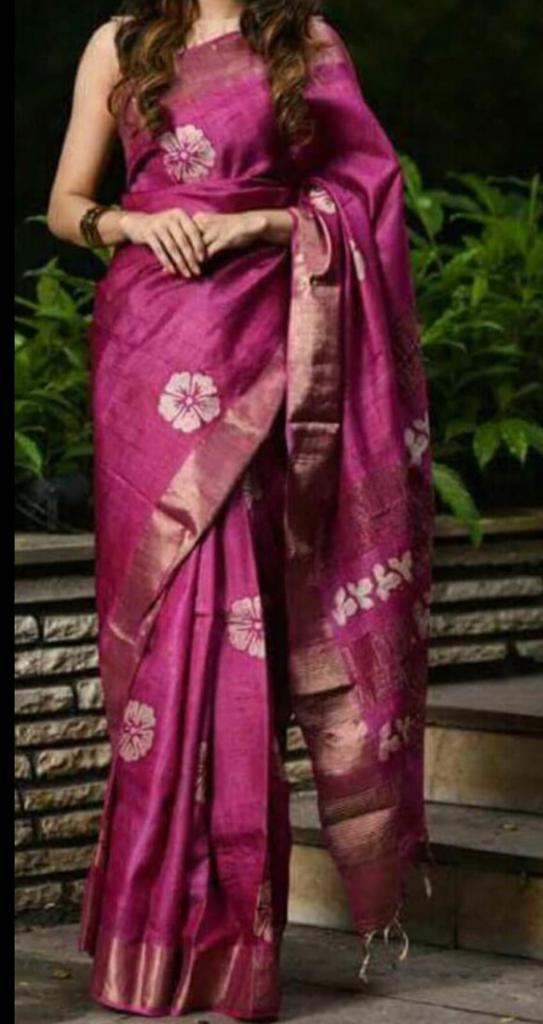Pure Tussar Silk Saree with Zari Border – Silk Mark Certified