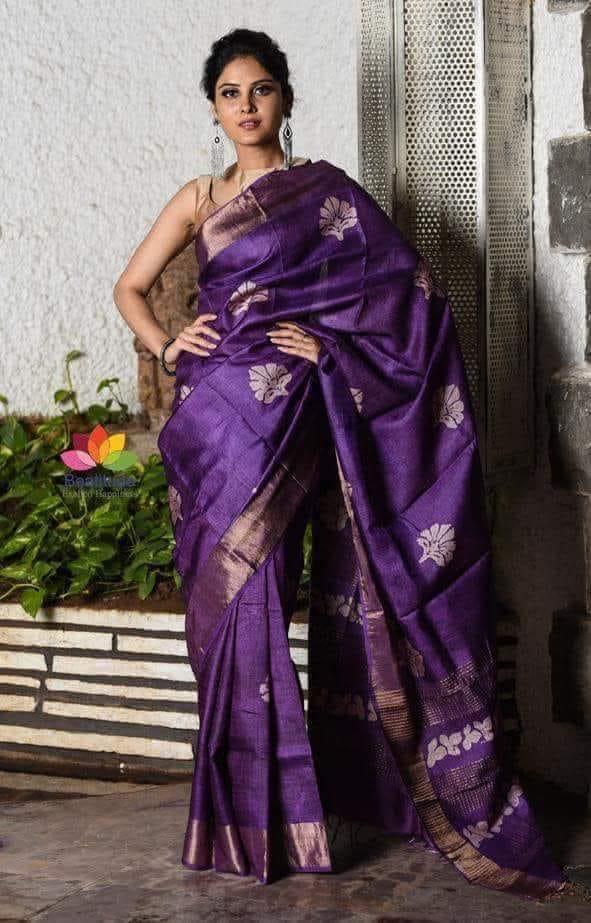 Pure Tussar Silk Saree with Zari Border – Silk Mark Certified
