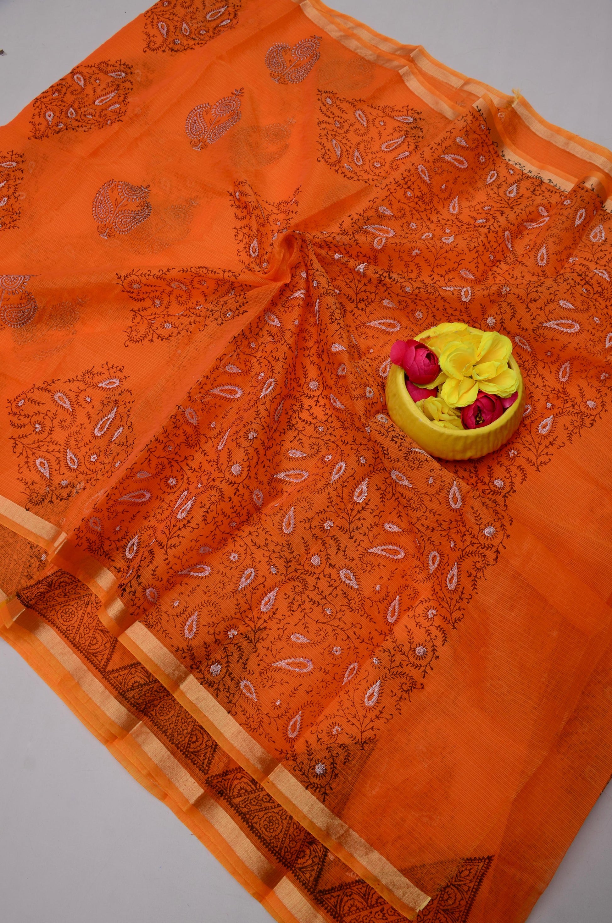 Kota Doria Hand Block Print Saree