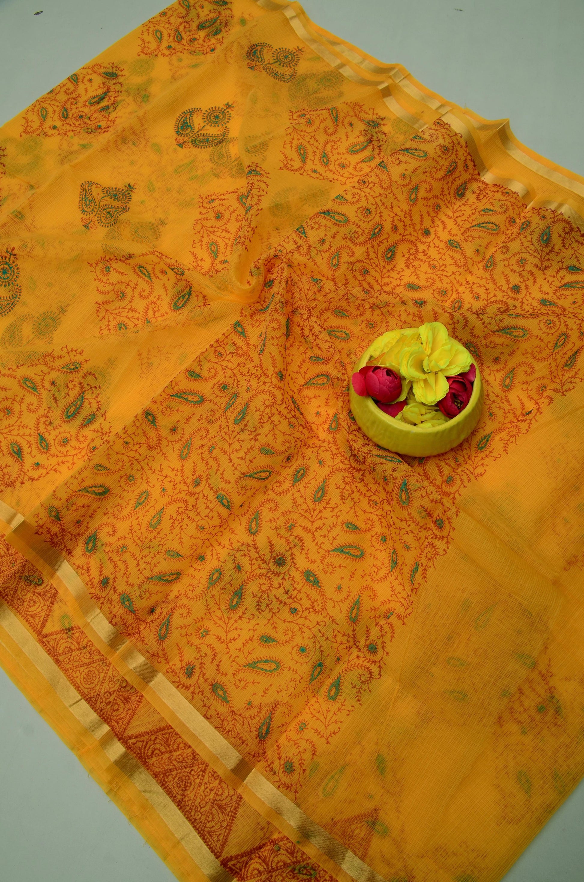 Kota Doria Hand Block Print Saree