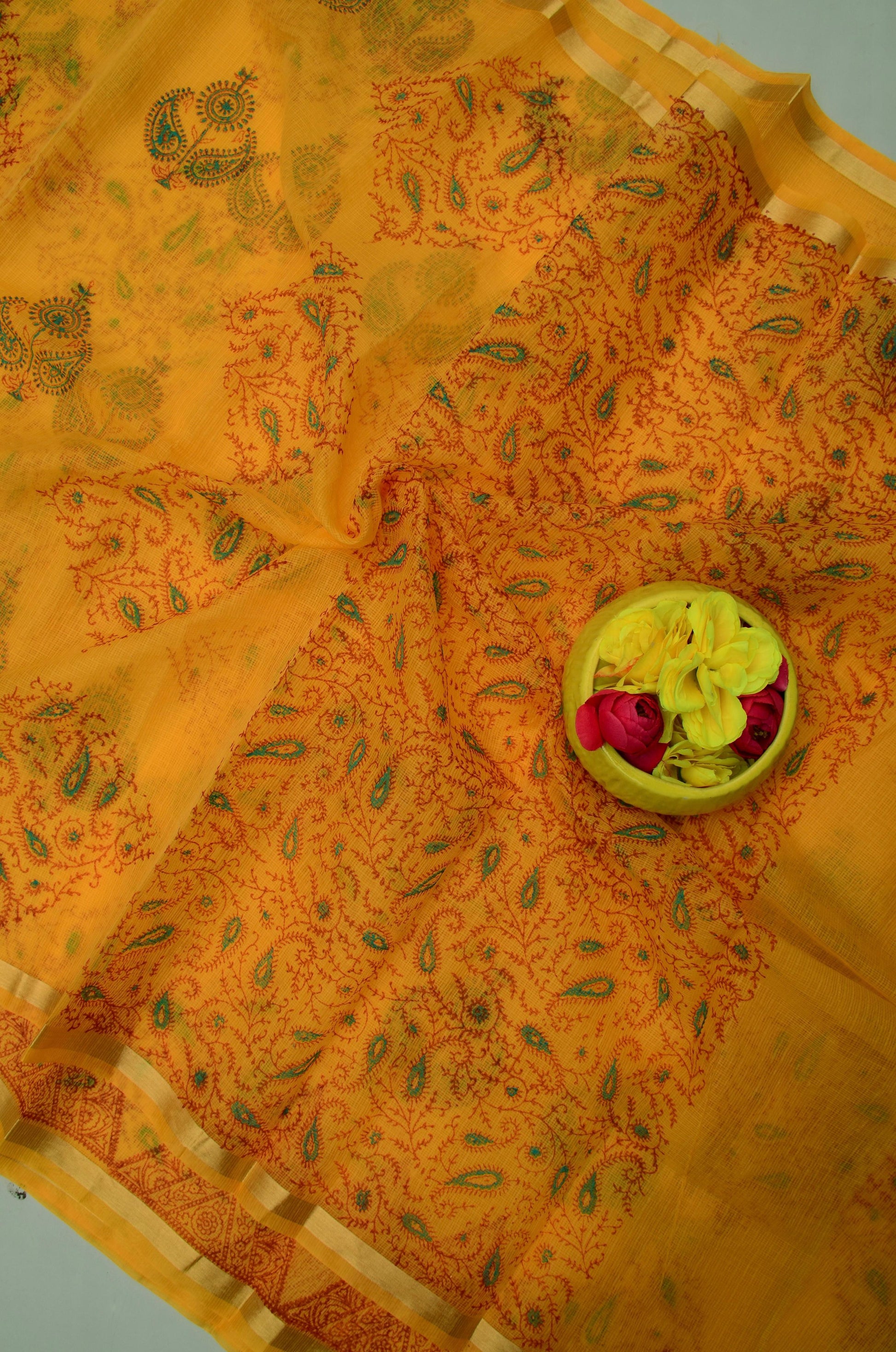Kota Doria Hand Block Print Saree