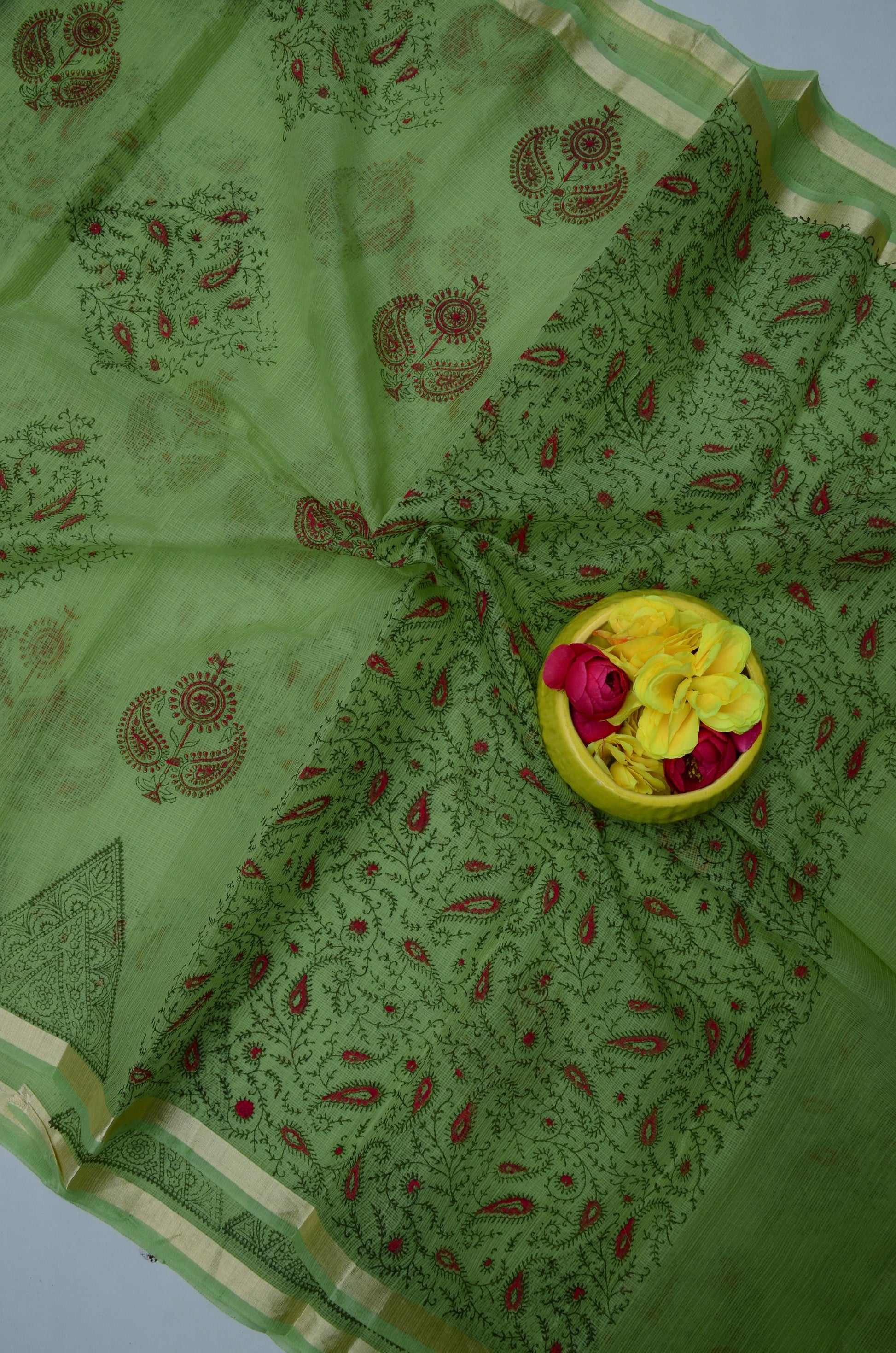 Kota Doria Hand Block Print Saree