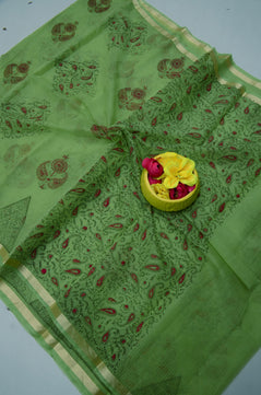 Kota Doria Hand Block Print Saree