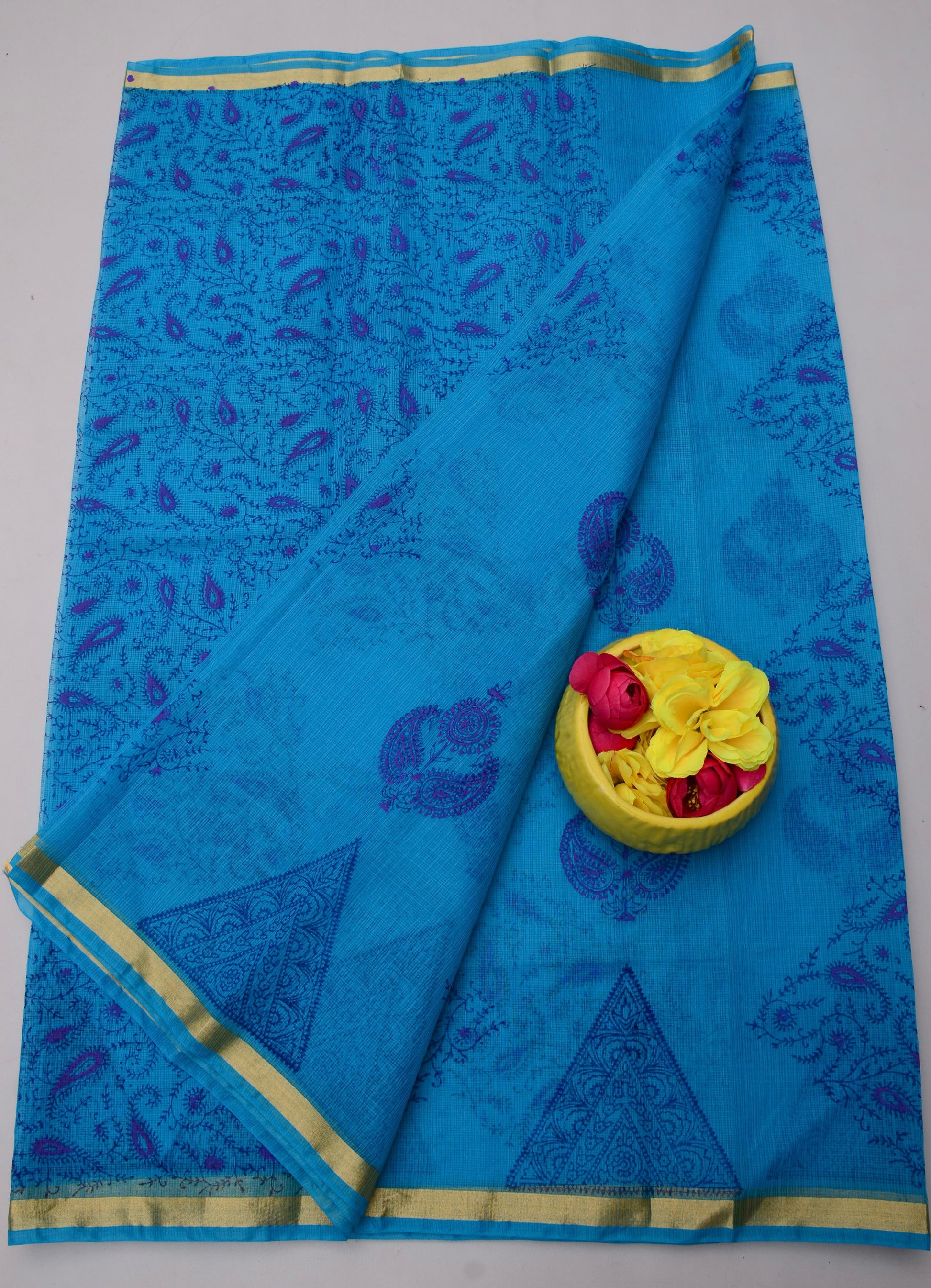 Kota Doria Hand Block Print Saree