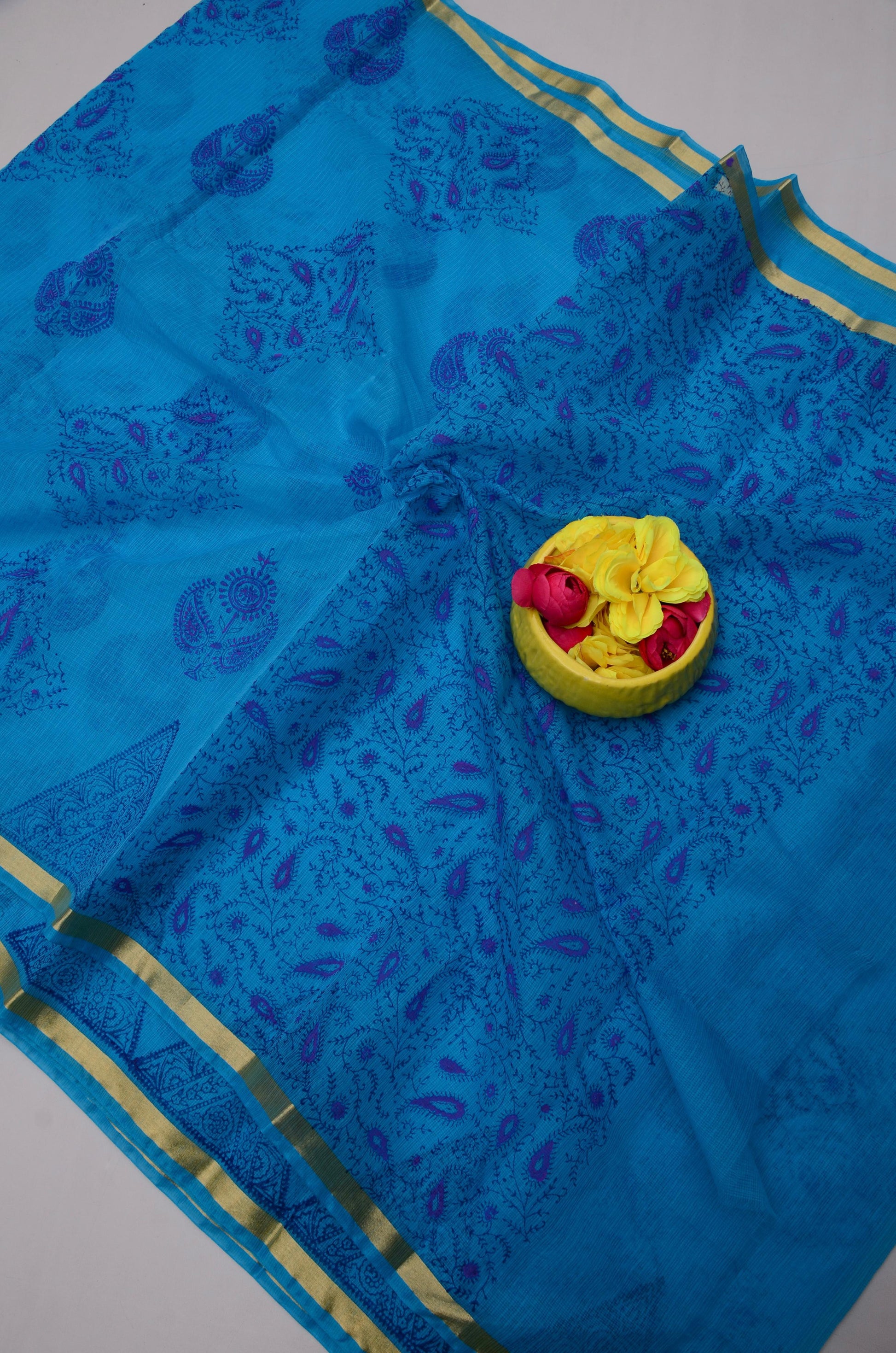 Kota Doria Hand Block Print Saree
