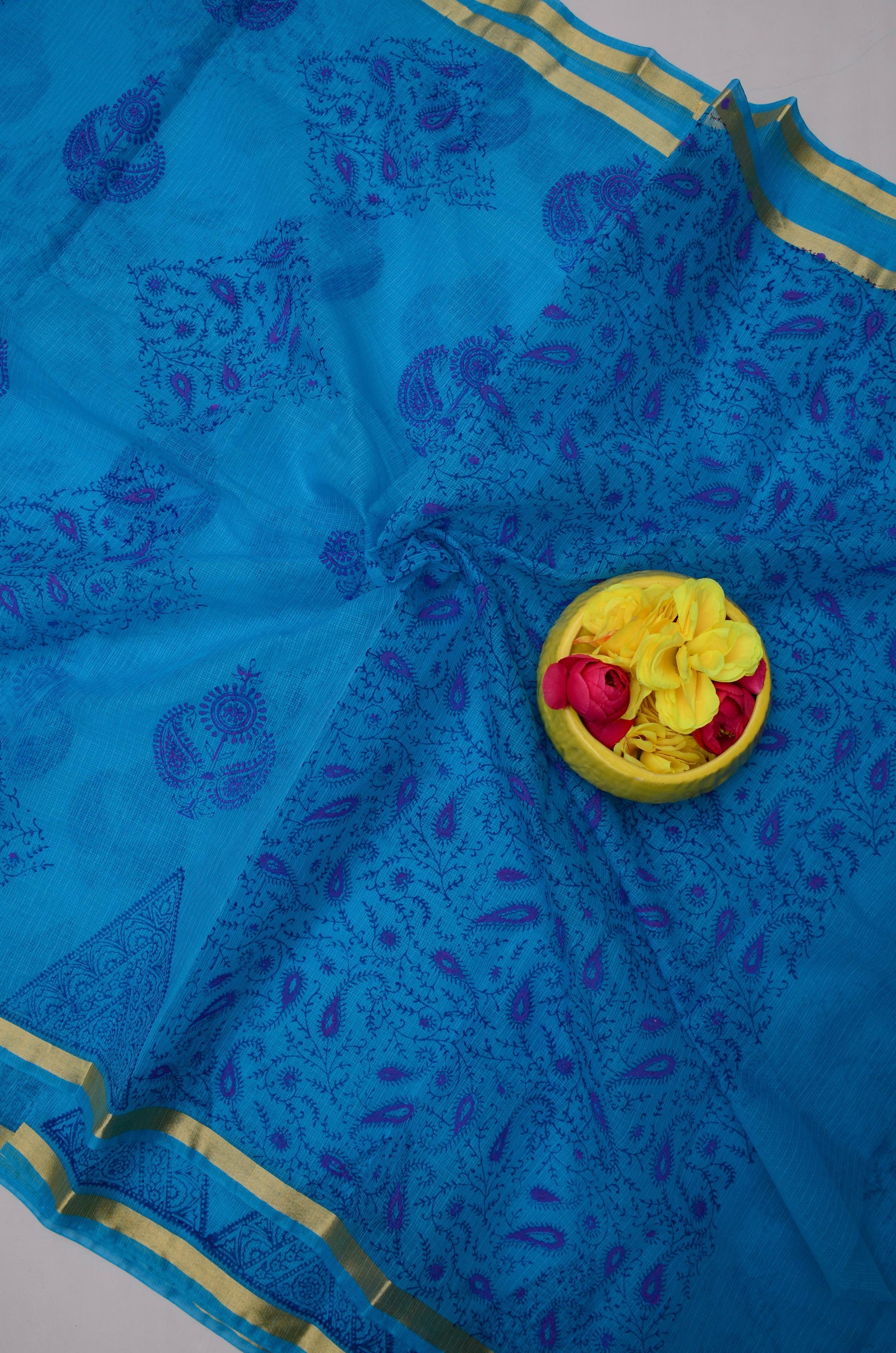 Kota Doria Hand Block Print Saree
