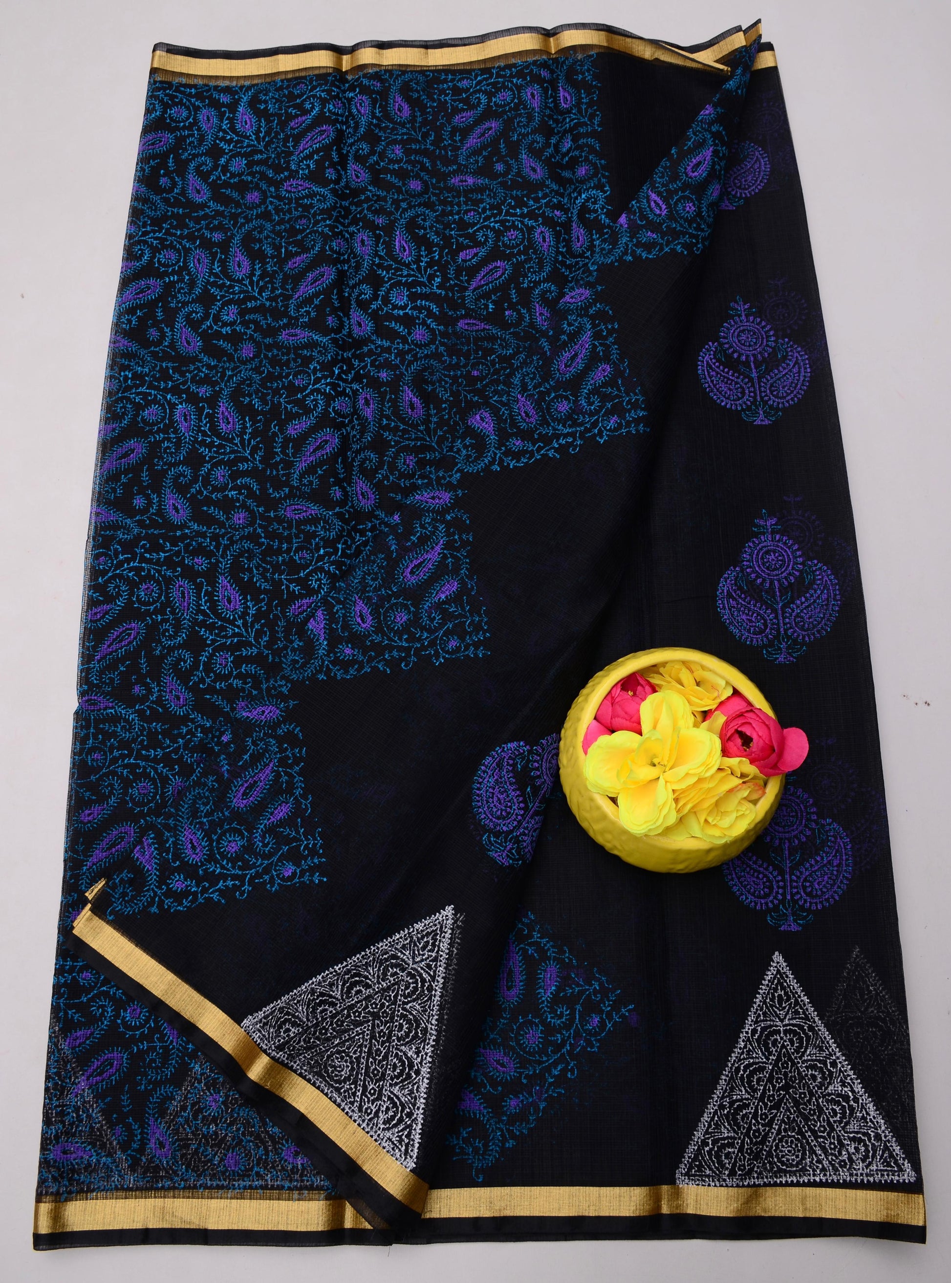 Kota Doria Hand Block Print Saree