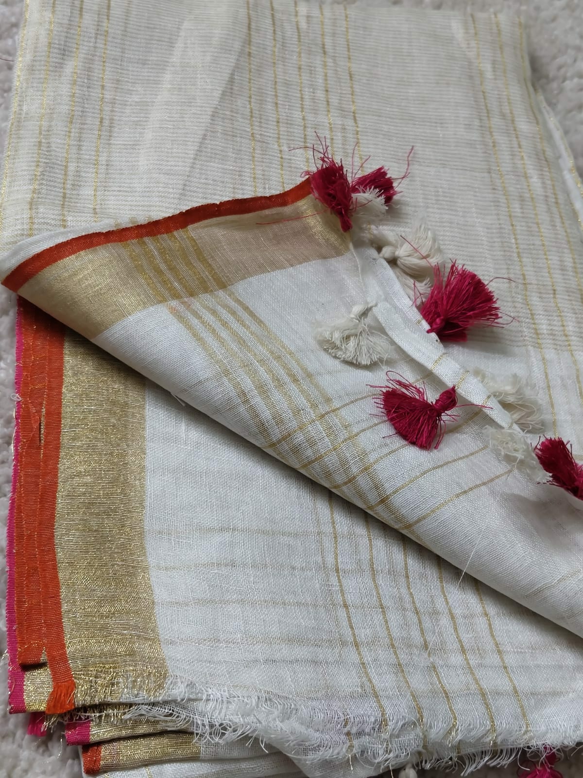Linen by Linen Saree with Gold Zari Checks