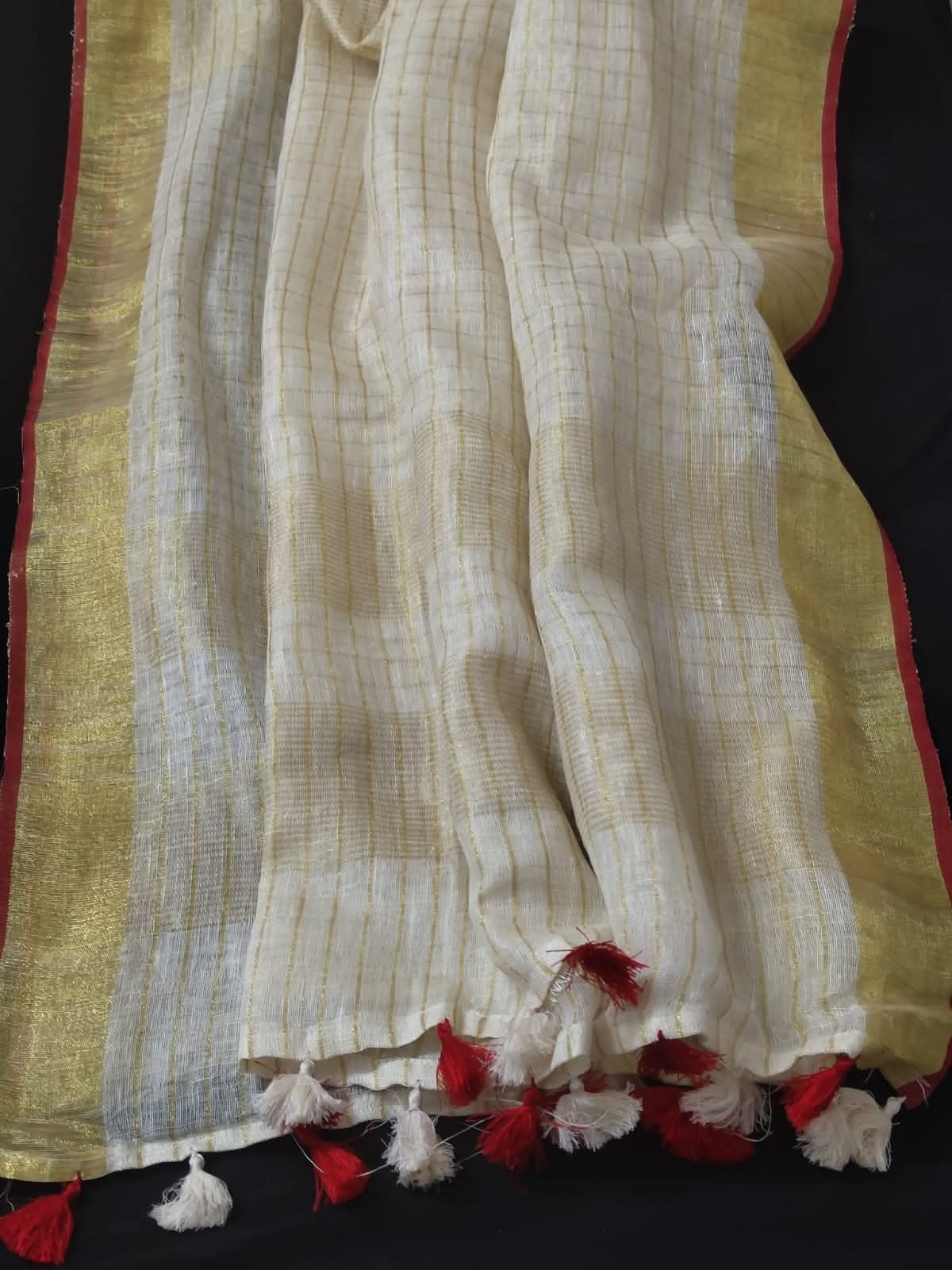 Linen by Linen Saree with Gold Zari Checks