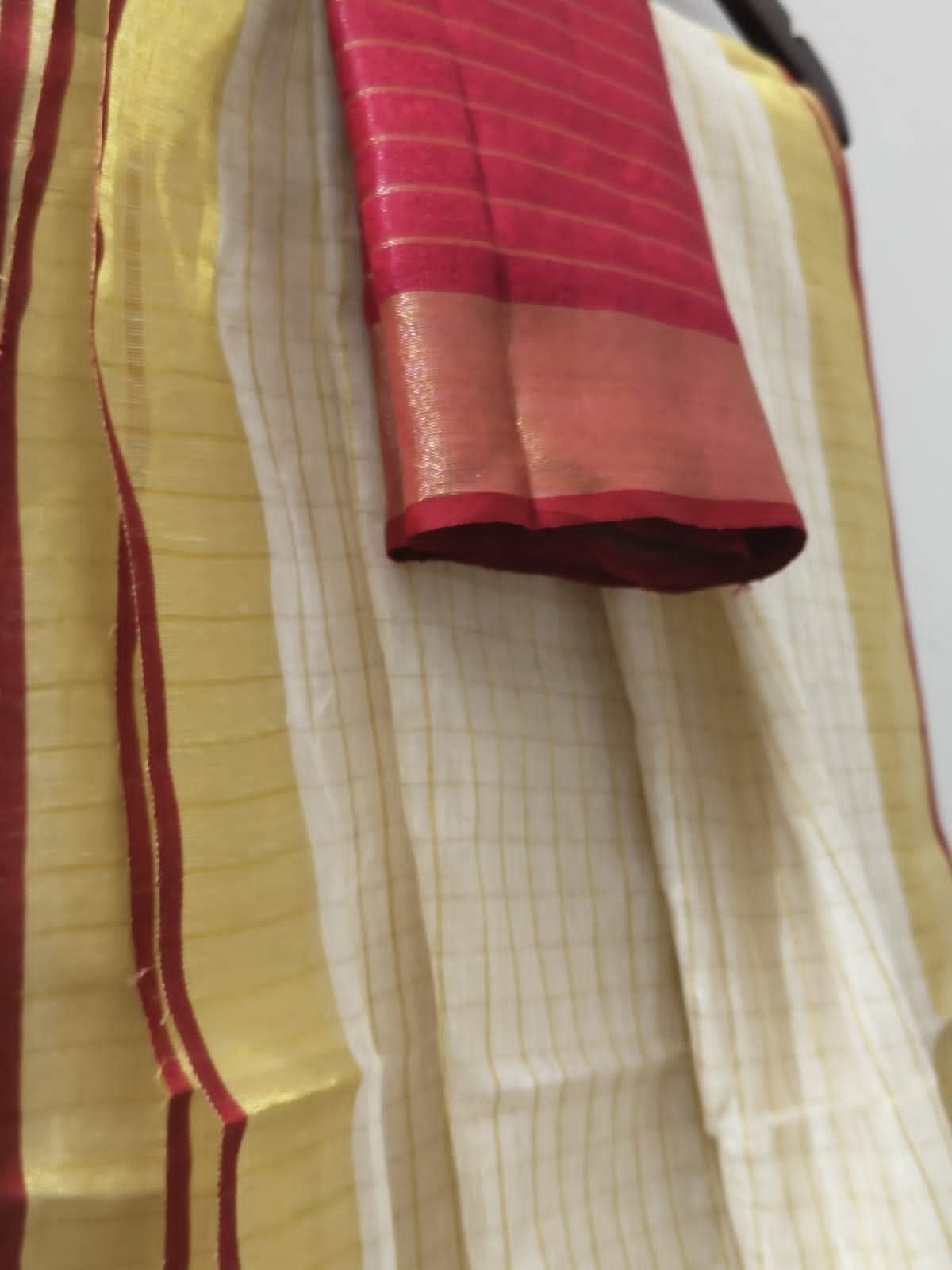 Linen by Linen Saree with Gold Zari Checks