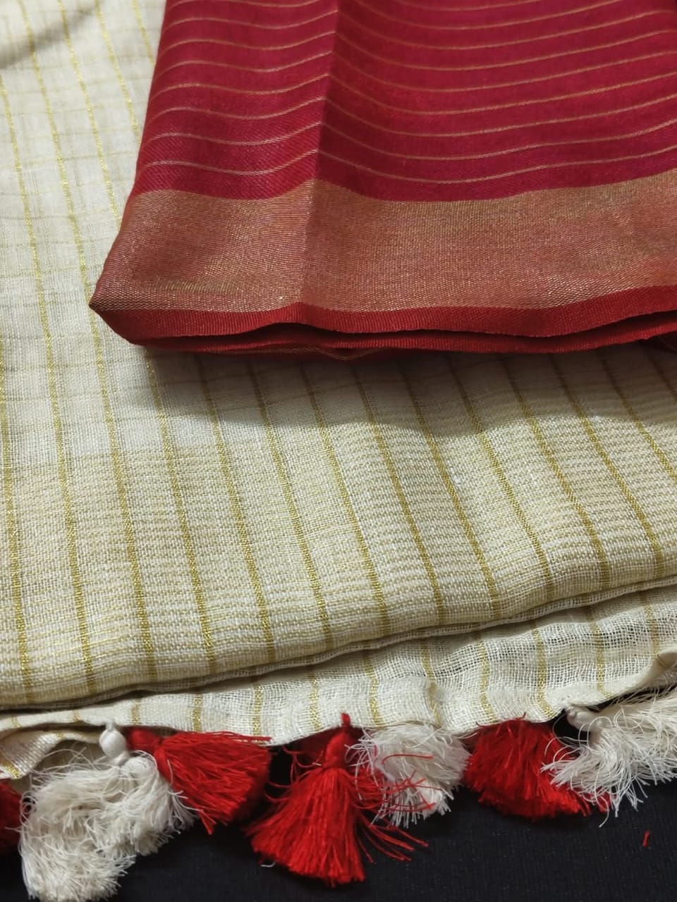 Linen by Linen Saree with Gold Zari Checks