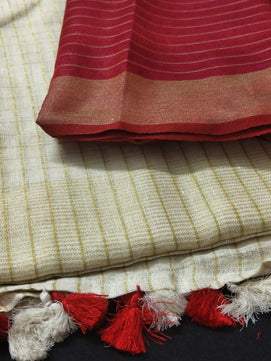 Linen by Linen Saree with Gold Zari Checks