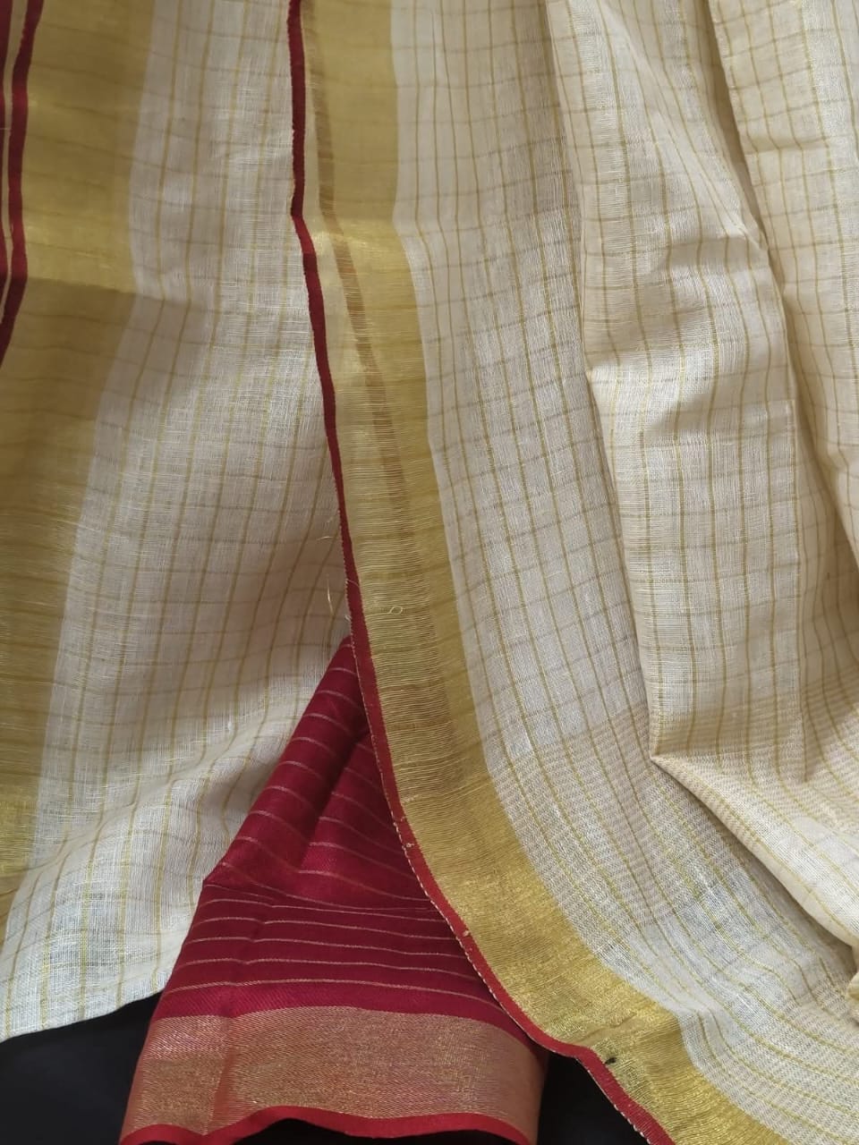 Linen by Linen Saree with Gold Zari Checks