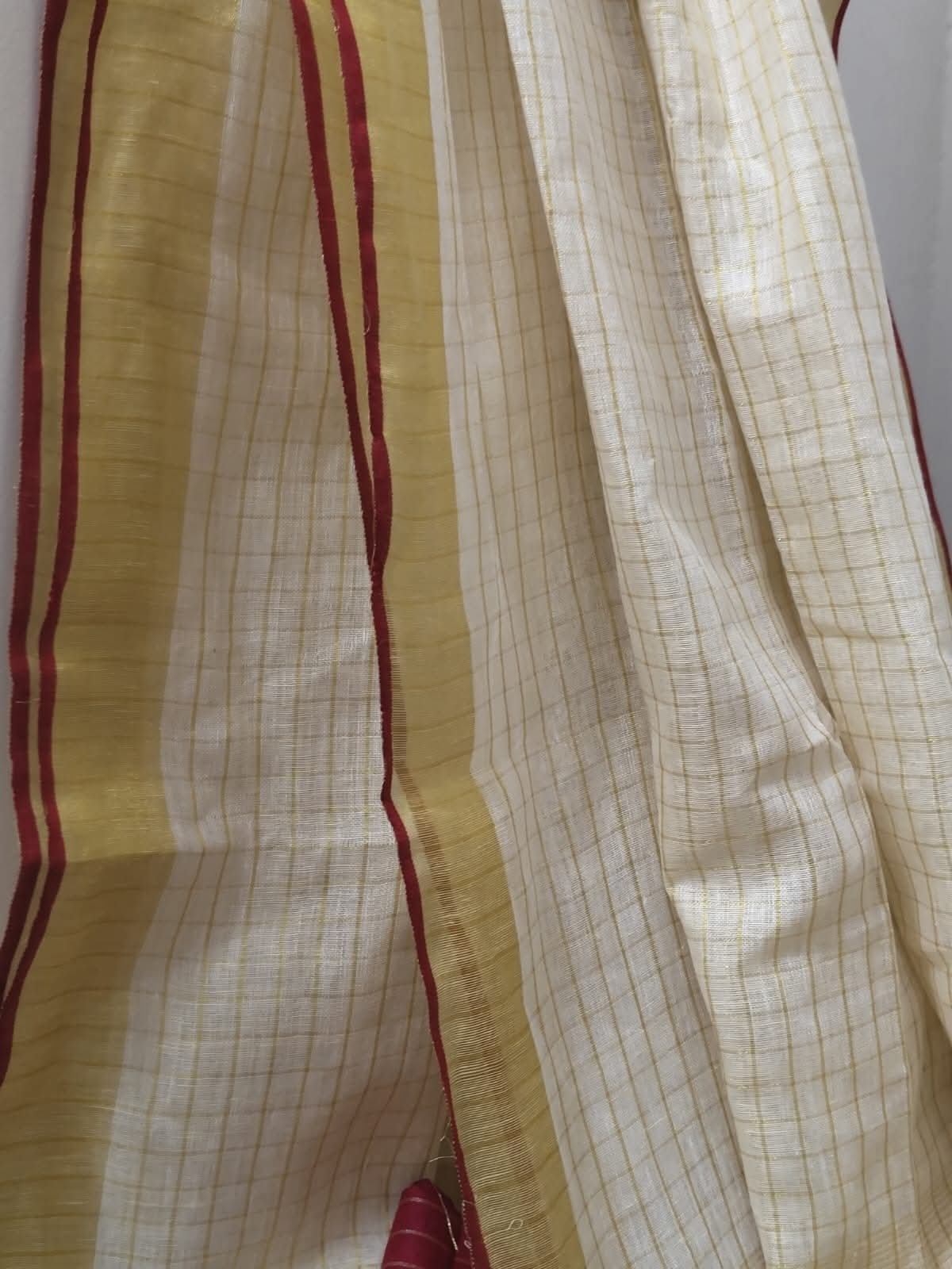 Linen by Linen Saree with Gold Zari Checks