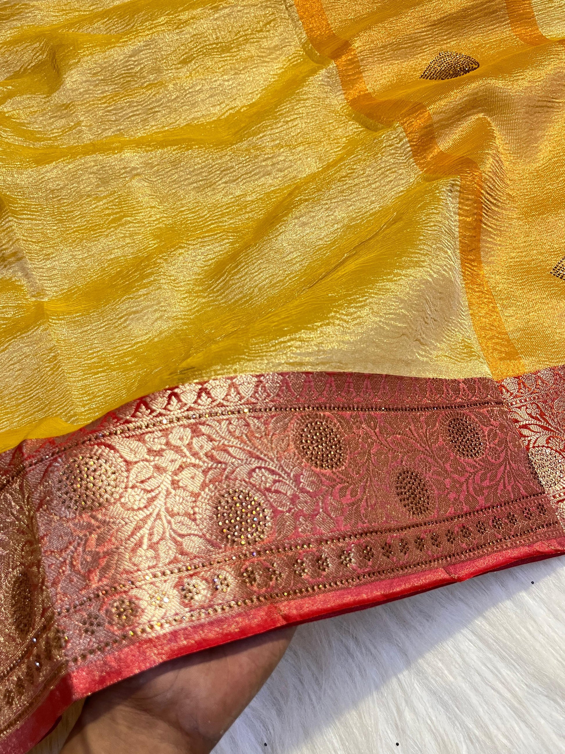 Crushed Tissue Saree with Sparkling Stone Work