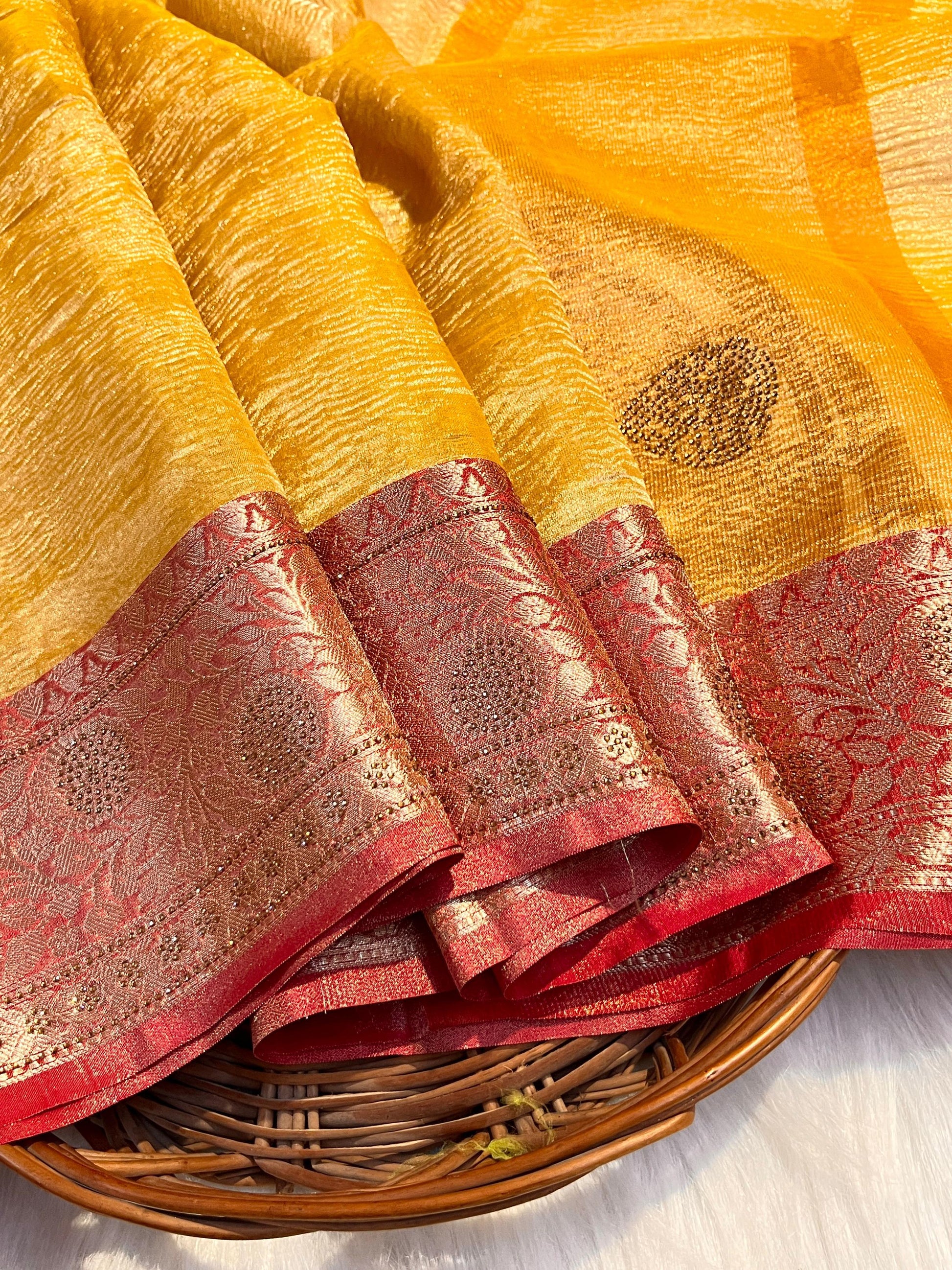 Crushed Tissue Saree with Sparkling Stone Work