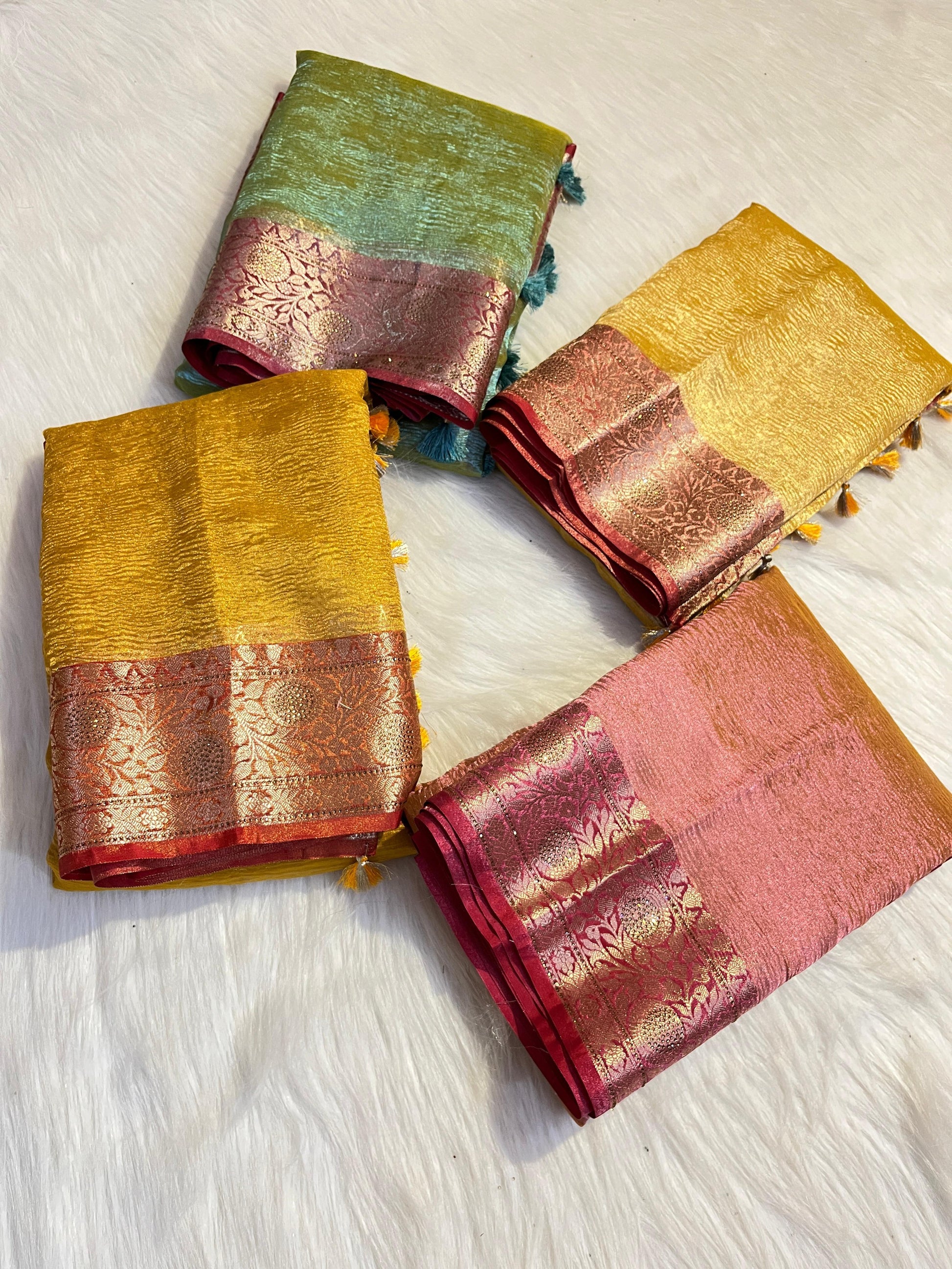 Crushed Tissue Saree with Sparkling Stone Work