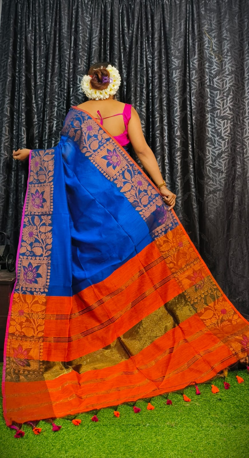 Handloom Copper Zari Meena Saree