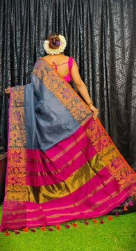 Handloom Copper Zari Meena Saree