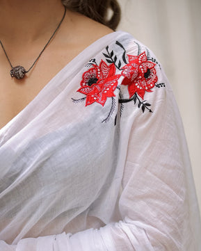 Exclusive Floral Handwoven Mulmul Cotton Saree