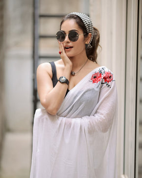 Exclusive Floral Handwoven Mulmul Cotton Saree