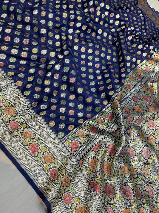 Banarasi Georgette Pauri Katan Silk Saree with Meena Buti