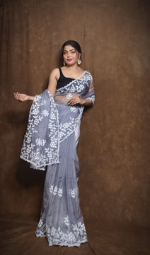 Premium Chiffon Saree with Hakoba Resham Blouse Piece