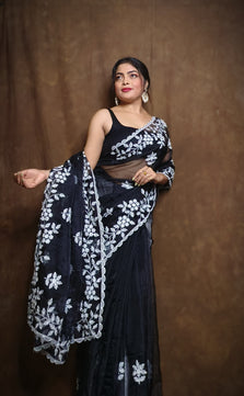 Premium Chiffon Saree with Hakoba Resham Blouse Piece