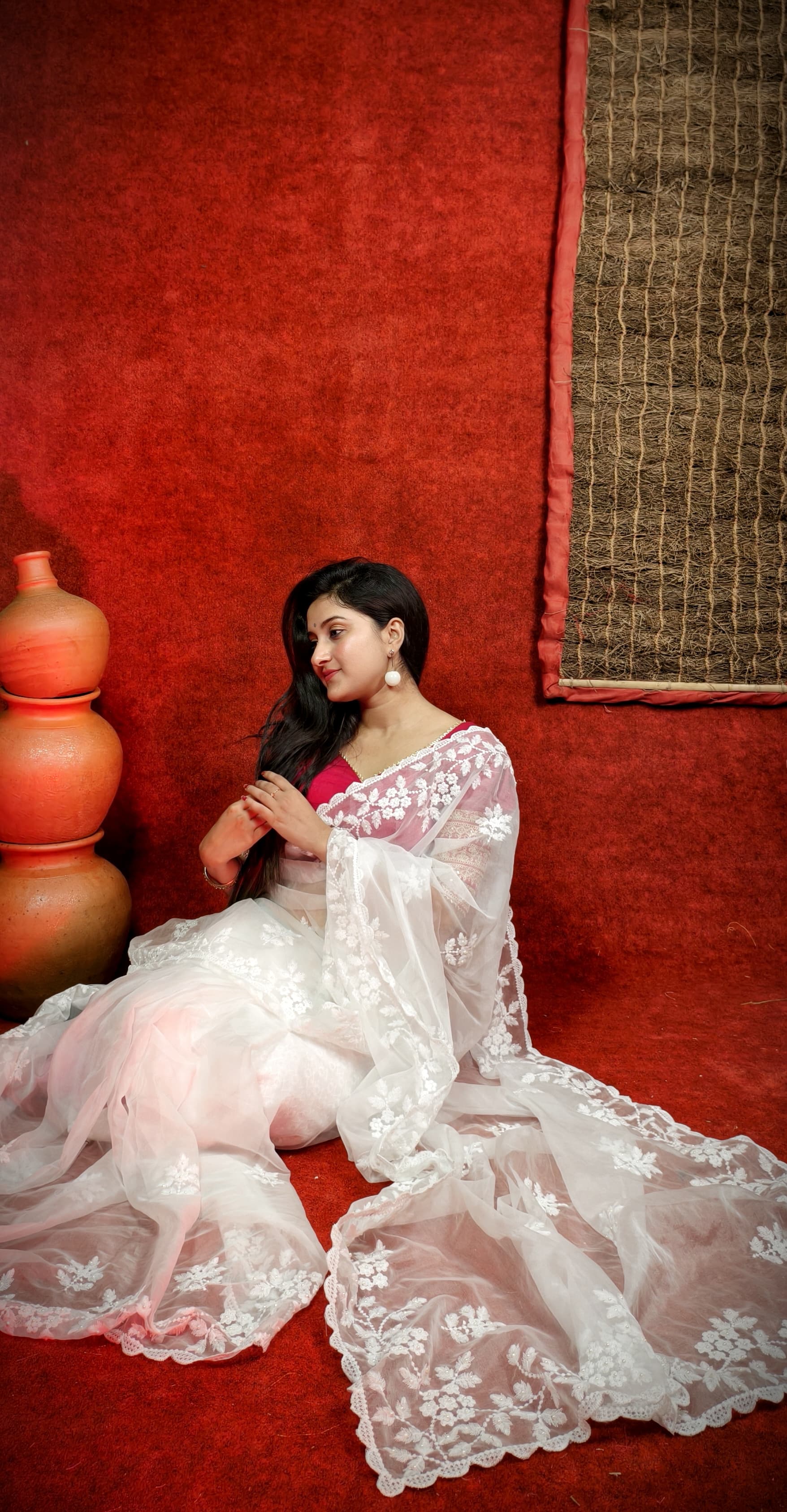 Premium Chiffon Saree with Hakoba Resham Blouse Piece
