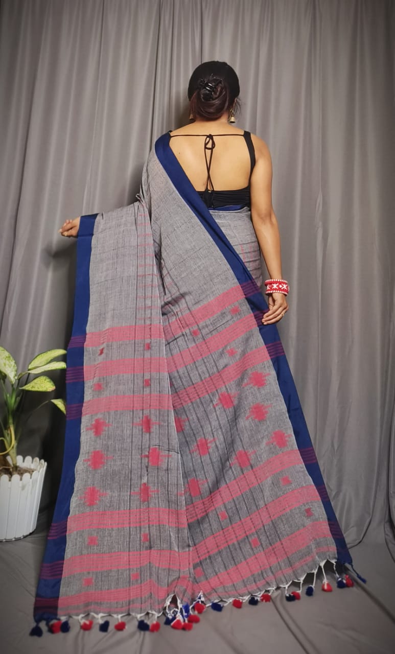 Premium Cotton Check Buti Saree